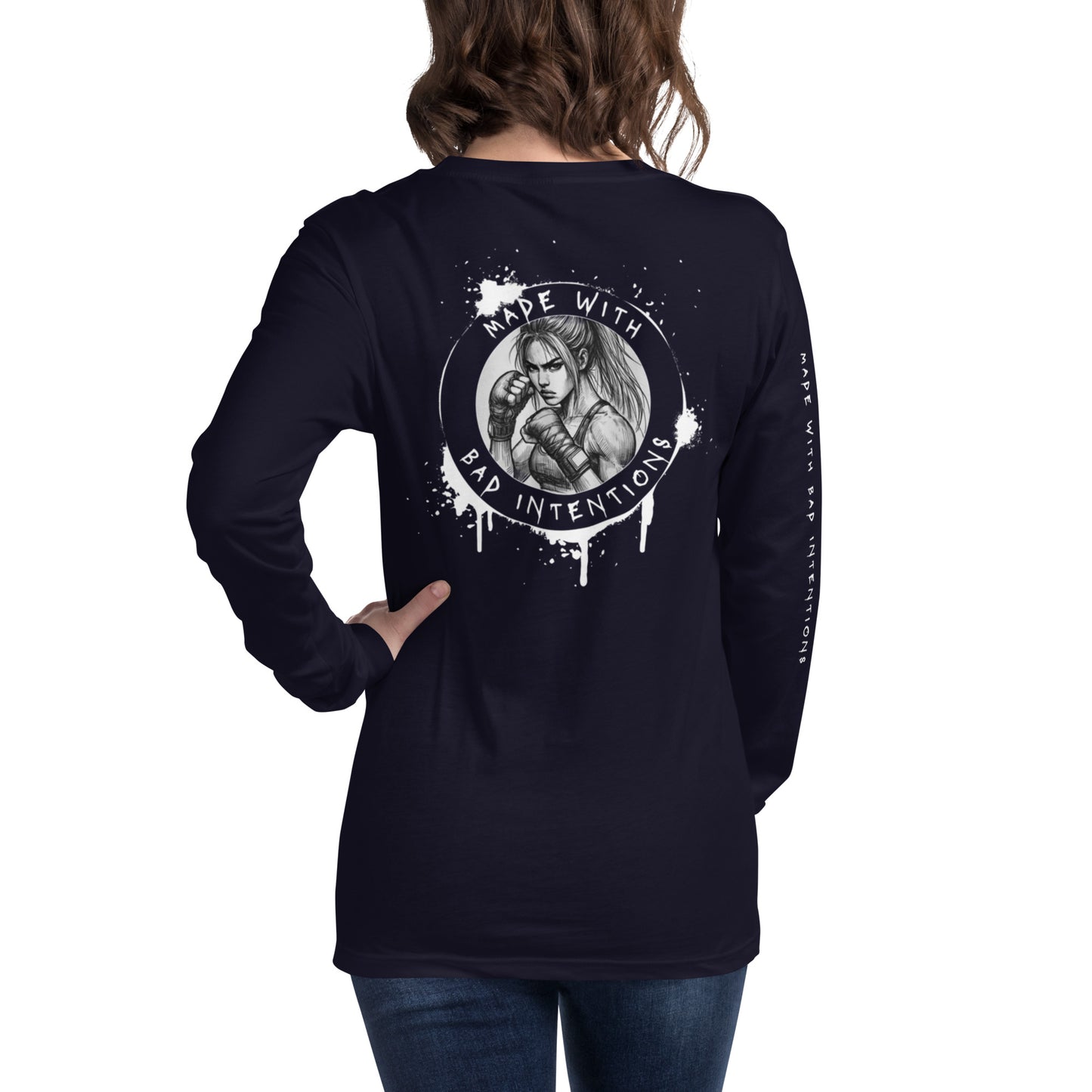 She's Tough, Unisex Long Sleeve Tee (with sleeve text)
